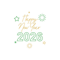 Happy new year 2026 text with festive elements isolated on white background
