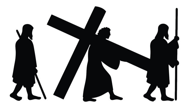 Jesus christ carrying cross silhouette good friday illustration