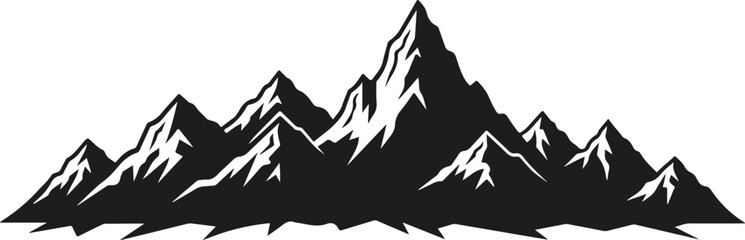 Stylized Black and White Mountain Range Silhouette.
