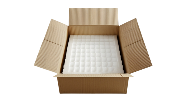 Open Cardboard Box with Foam Packaging Insert Isolated PNG on Transparent Background