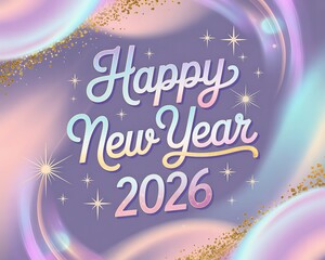 Sparkling happy new year 2026 greeting with iridescent bubbles and golden glitter for a festive celebration