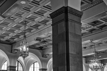 Old Ceiling with Arches and Decor in Black and White.