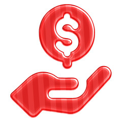 Glossy Red Christmas Money Hand with Candy Cane Stripes – Festive Dollar Symbol for Holiday Payment and Cashback Offers
