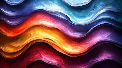 Abstract vibrant watercolor wave background. Dynamic layers of texture and flowing curves with rich red, orange, purple, and blue colors.
