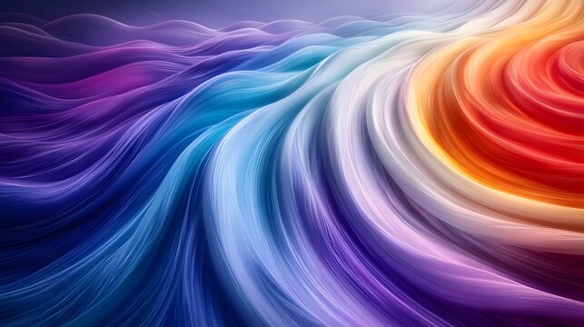 Abstract flowing wave texture background. Radial waves of soft, colorful fibers creating a vibrant whirlpool effect with bright gradients and energy.