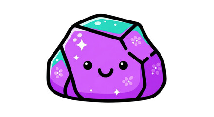 Cute Purple Crystal with Face and Flowers
