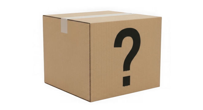Cardboard Mystery Box With Question Mark On Black Background