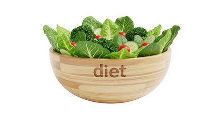 Healthy Green Salad In Diet Wooden Bowl