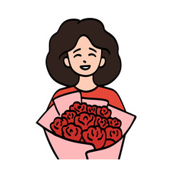 Woman holding a bouquet of flowers vector illustration
