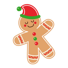 Sleeping cartoon gingerbread man in a red cap isolated on transparent background