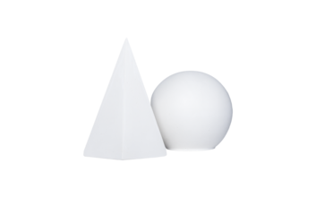 white geometric pyramid and sphere used as classic drawing study objects for artists. simple plaster