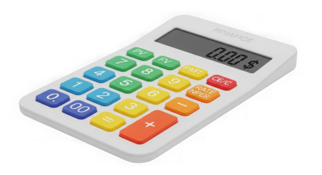 Modern Financial Calculator With Colorful Keys On Black