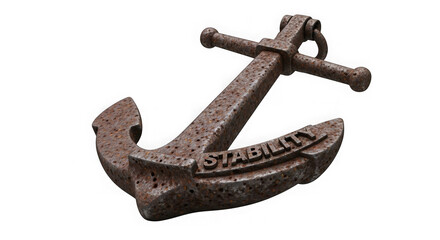 Old Rusty Anchor With Stability Engraved On Black Background