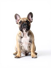 Cute French Bulldog Puppy Sitting on White Background