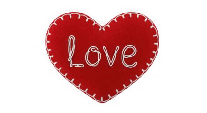 Red Felt Heart With Love Text Stitched On Black