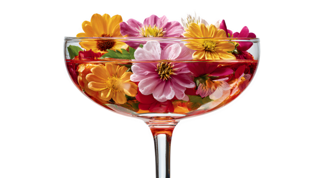 Floral Cocktail in Coupe Glass, isolated on transparent background