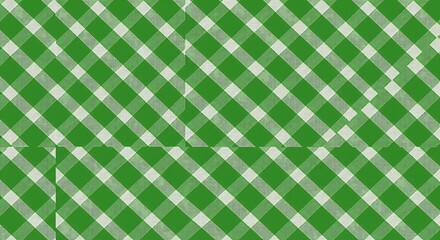Green and white gingham pattern with diagonal lines and squared blocks