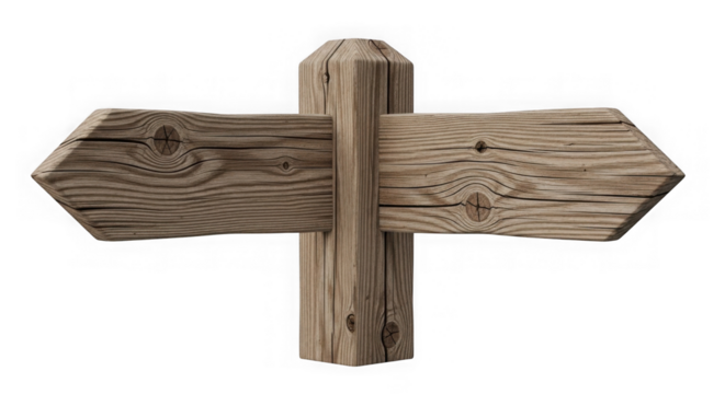 Weathered Wooden Direction Signpost With Two Arrows