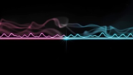 Neon soundwave line pink waveform blue glowing horizon horizontal reflection neon pink cyan horizontal waveform central glowing starburst retro illuminated audio equalizer line futuristic nightlife - Powered by Adobe