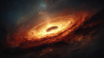 Majestic galactic black hole swirling with fiery clouds of cosmic dust in deep space - Powered by Adobe