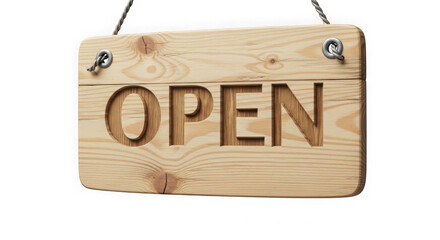 Wooden Open Sign Hanging On Black Background