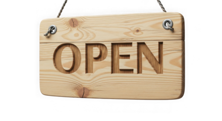Wooden Open Sign Hanging On Black Background
