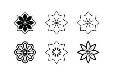 Set of Black and White Floral Emblems: Simple Flower Designs for Branding or Decoration, Ideal for Modern Crafts and Creative Projects.               