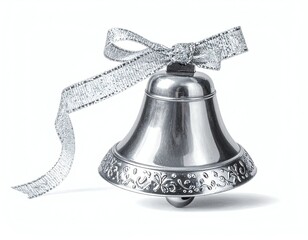 Elegant silver bell with a decorative ribbon.