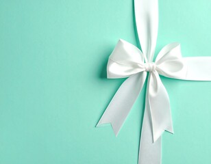 Elegant white ribbon on teal background.