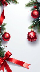 Festive Christmas decoration with red ornaments.