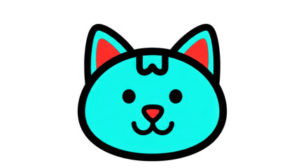 Cyan Cartoon Cat with Red Ears