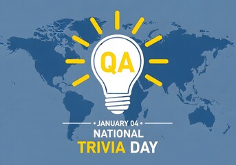National trivia day lightbulb idea over world map