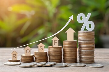 Coins stacked on a financial graph showing growth