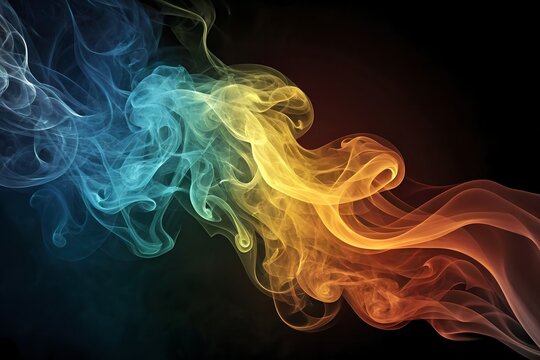 Colorful abstract smoke swirling on black background