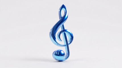 Blue Glass Treble Clef Music Symbol on White Background