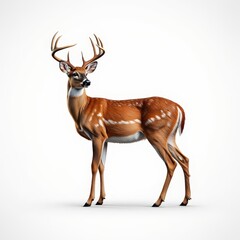 Majestic White-Tailed Buck Standing on White Background