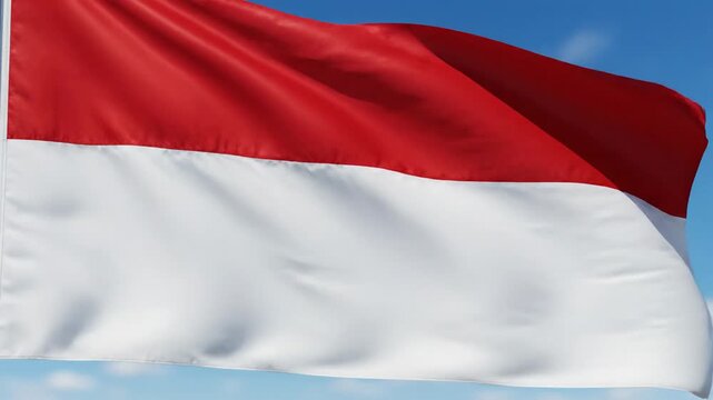 Realistic seamless loop of silk Indonesia flag, red and white layers moving gently.
