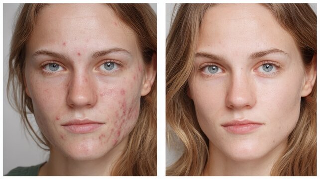 Contrast an old acne photo with a new clear skin image