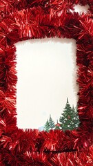 Festive red tinsel frame for holiday memories.
