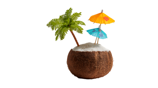 Tropical Coconut Island, isolated on transparent background