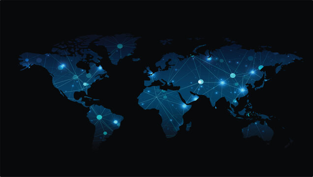 world map made with dots and lines