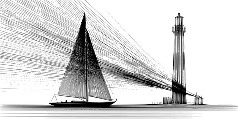 Nautical Nostalgia: Vintage Sailboat Journey | Clean, isolated vector art for creative projects.