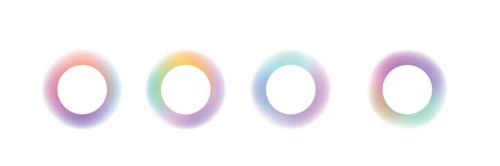 Set of gradient with blur glowing frames . Collection of futuristic glowing, neon colored with aura round frames for web design . Vector Illustration.