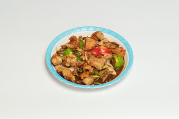 Green papaya salad Thai cuisine spicy delicious. Thai call "SOM TAM". Famous Thai food, papaya salad, Somtum, Papaya Pok Pok. Closeup Thai Green Papaya Salad with peanuts.