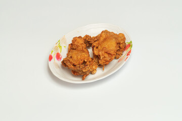 Close Up Fried Chickens on white Plate
