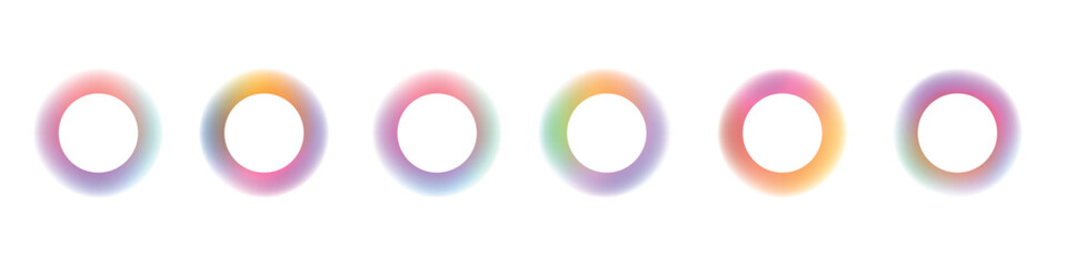 Set of gradient with blur glowing frames . Collection of futuristic glowing, neon colored with aura round frames for web design . Vector Illustration.
