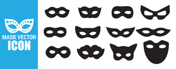 Masquerade Masks Collection Black Eye Disguise Costumes Anonymous Identity Mystery Carnival Vector Icons