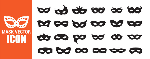 Set of black and white elegant masquerade masks. Carnival costume accessories collection. Vector icon