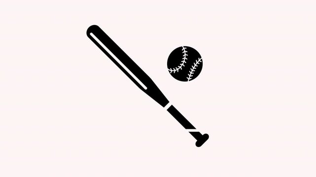 Minimalist black-and-white animation icon of a baseball bat and ball.