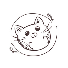 Charming Hand-Drawn Cat Sketch with Circular Frame, Featuring Soft Lines and Expressive Facial Details                                                